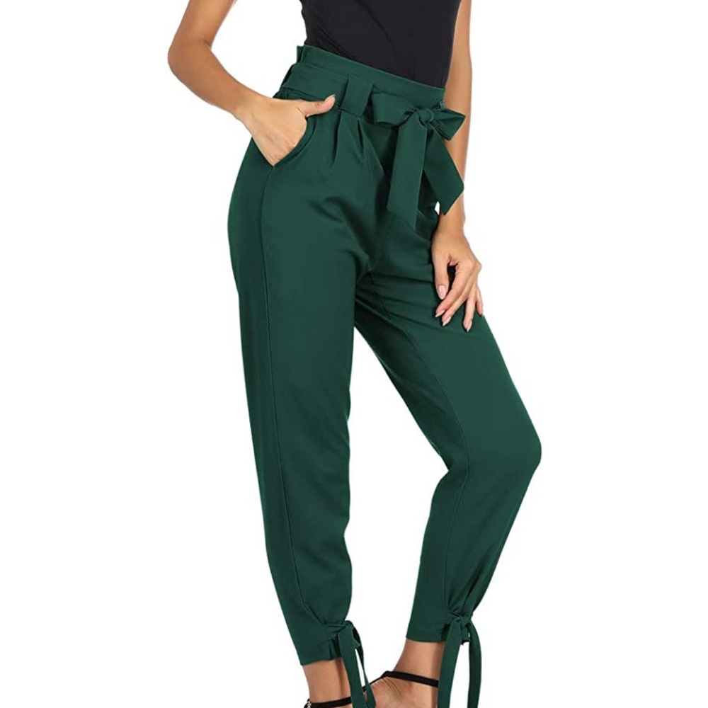 Paper bag pants emerald green